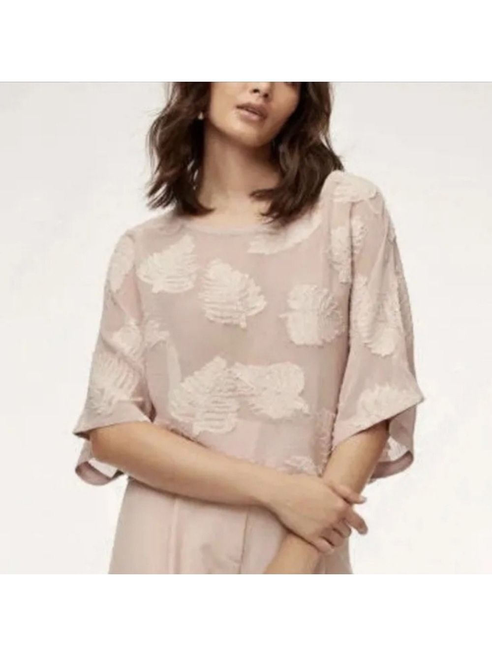 Aritzia Wilfred Blayze Crop Blouse Leaf Oak Chene Medium